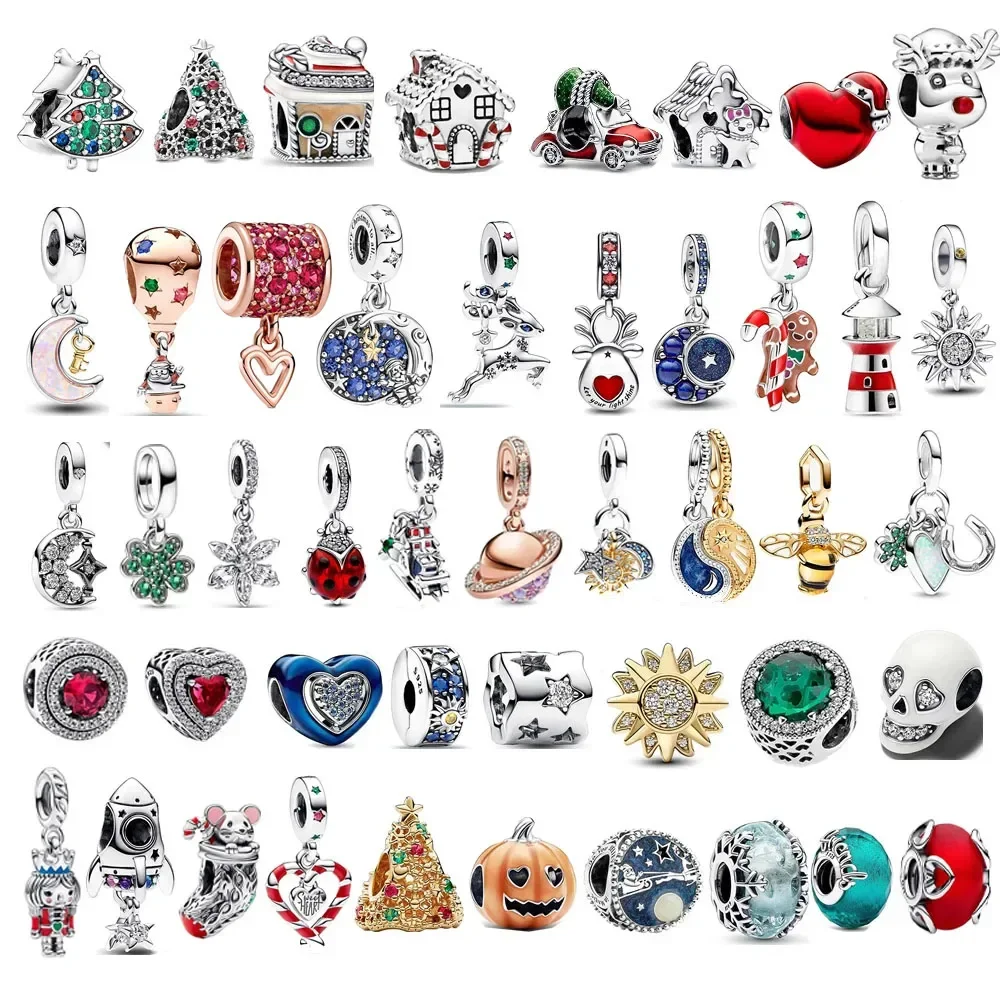 Original 925 Sterling Silver Christmas Car & Tree Reindeer Mouse Charms Beads for Pandora DIY Bracelet Women Jewellery Gift