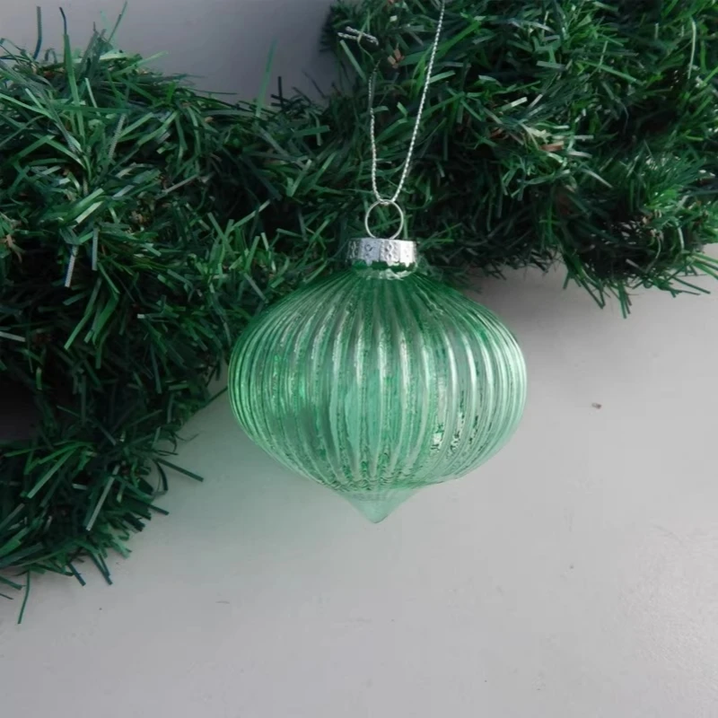 Free Shipping 8pcs/pack Diameter=8cm Handmade Green Hanging Glass Ball Christmas Pendant Hand Painting Tree Ornament Cone Onion