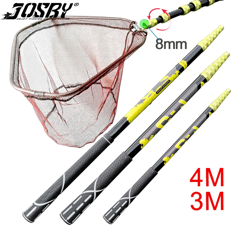 

JOSBY Ultralight Carbon Fishing Net 4.0M 3.0M 2.1M Triangle Folding Net Pole Telescopic Landing Net Fly Hand Dip Net Tackle