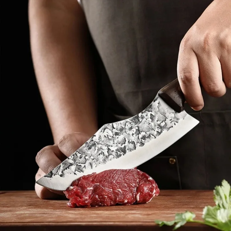 Barbecue Knife Cleaver Meat Slicing Vegetables Steak Knife Chef Cooking Cleaver Kitchen Knives Hand Forge Blade Wood Handle Knif