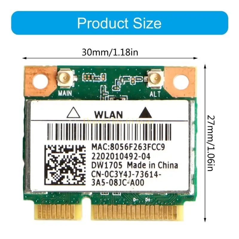 E06D Mini PCIE WIFI WLAN Adaptador CN-0C3Y4J QCWB335 WiFi Card para DW1705