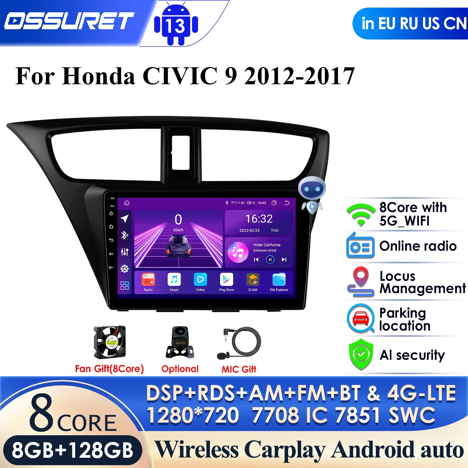 

360 Camera AI Intelligent Player Carplay Auto 4G 2din Android Car Radio for Honda Civic 9 FK FB 2012 - 2017 Autoradio GPS Stereo