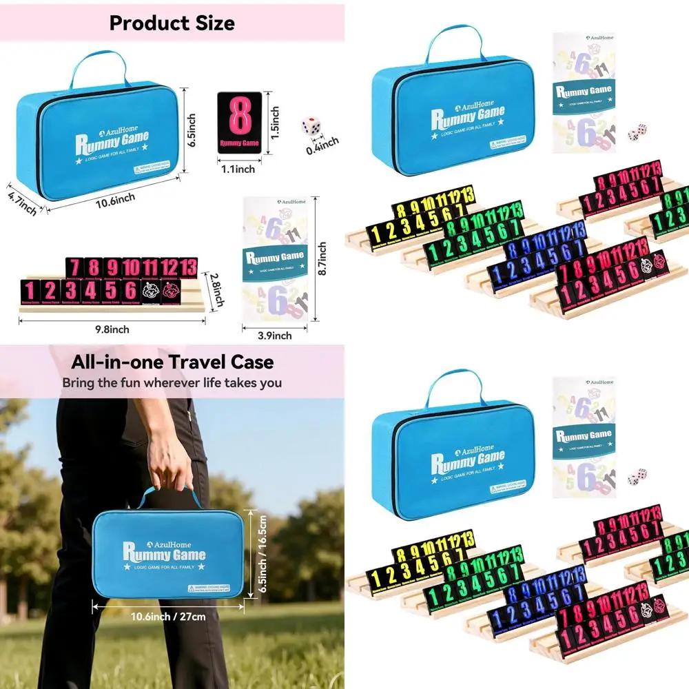 

6-Player Rummy Cube Game Set with Wooden Racks, 160 Acrylic Tiles, Travel Size for Family Classic Board Games