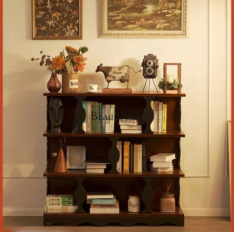 

American Style Solid Wood Open Bookcase Home Living Room Multi-functional Decorative Medieval Style Combination Display Cabinet