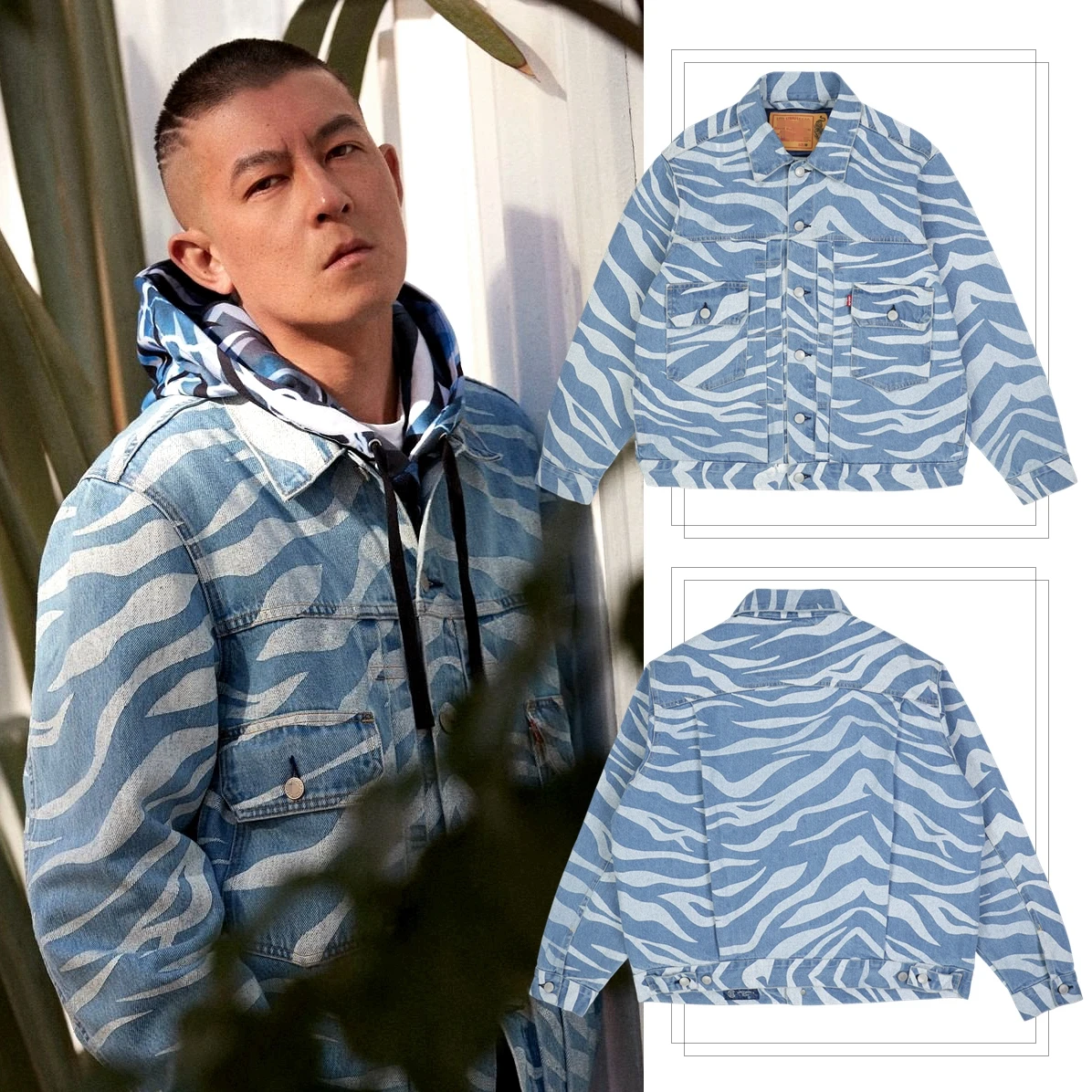 

Chen Guanghui Камуфляжное джинсовое пальто в тигровую полоску, мужское свободное джинсовое пальто с обнаженной талией, весенне-осенние джинсы Thiened Long Sve Ja...