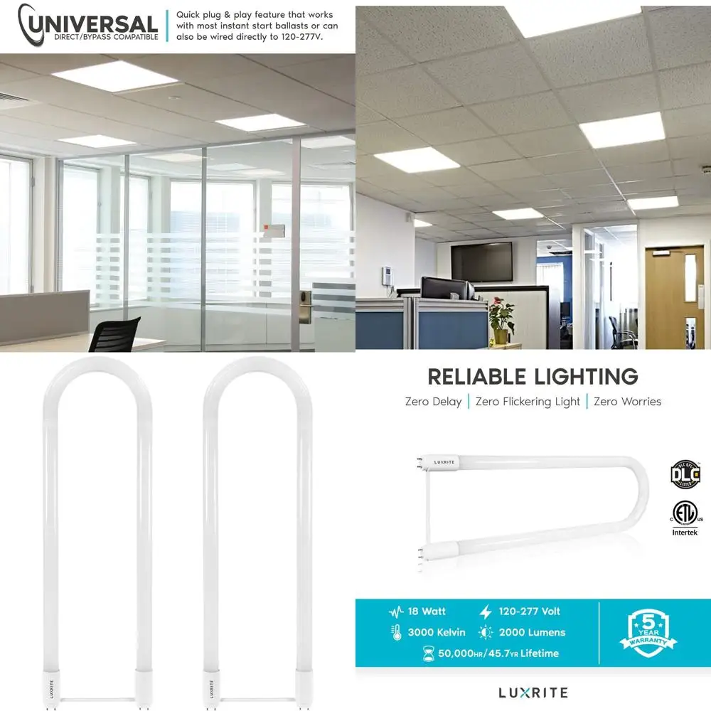 

18W LED T8 T12 U-Bend Tube Light, 3000K Warm White, 2000 Lumens, Replacement for Fluorescent Tubes, Direct/Bypass, DLC & ETL Lis