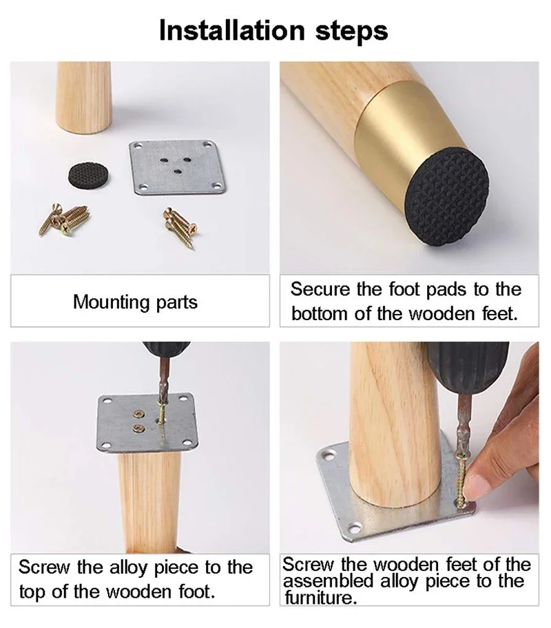 Brand New Furniture Legs ,For Cupboard Sofa Table TV Cabinet Stool Oak Feet With Pure Copper Protective Case Cone Feet Pack of 4 image 6