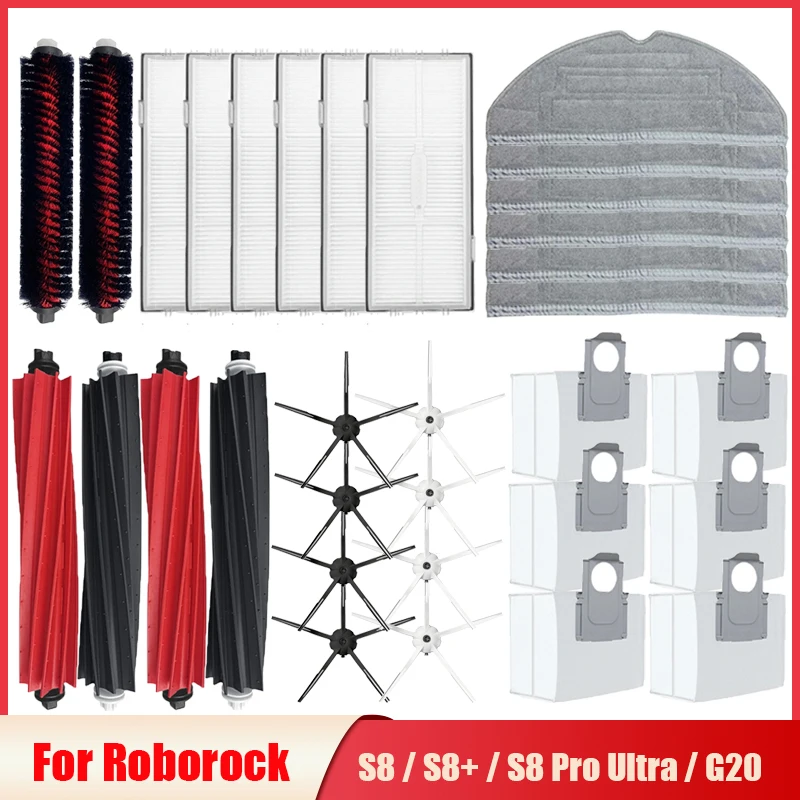 Hepa Filter Stofzakken Onderdelen Voor Roborock S8 S8 + S8 Pro Ultra G20 Stofzuiger Roller Zijborstel Doek Vodden Vervanging