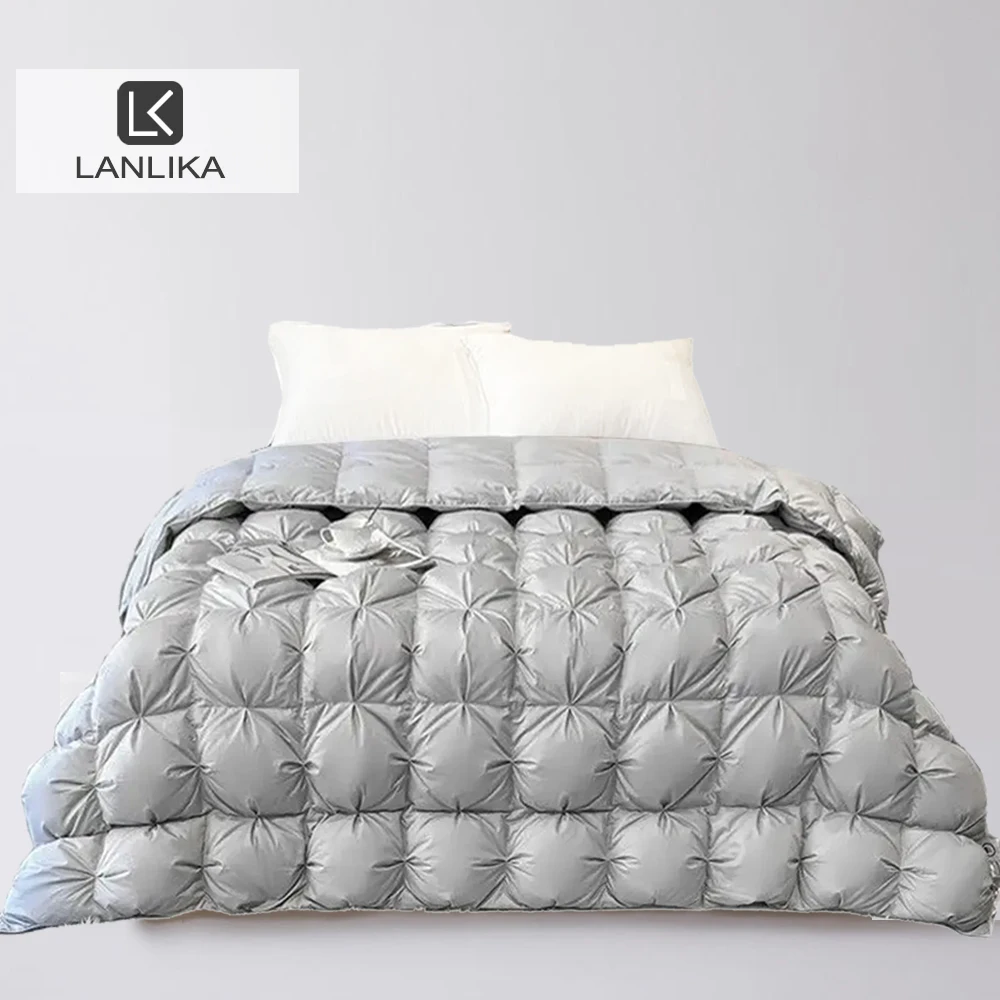 Lanlika Noble Winter Gray 100% Goose Down Quilt Comforter Duvet Double Queen King Luxury Flower Craft Blanket Hotel Collection