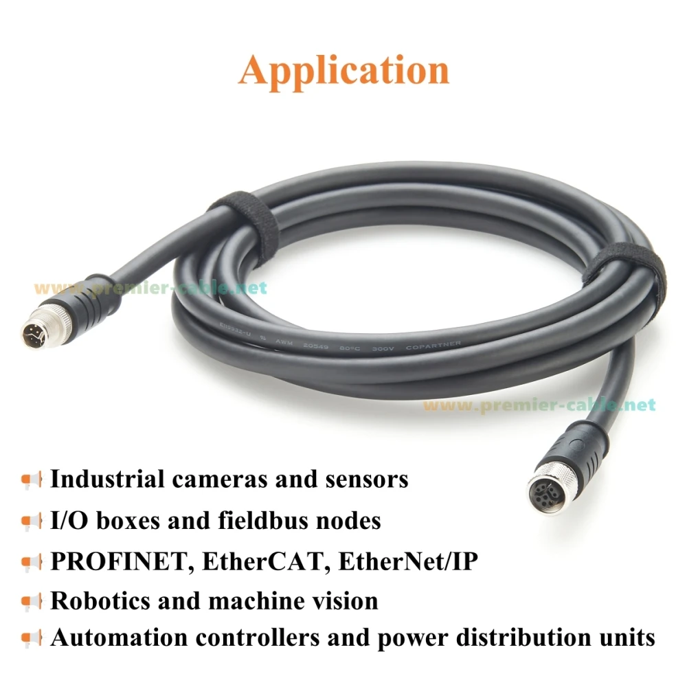 CAT5e Ethernet M12 Y Code 8 Pin Male to Female Extension Cable IP67 100 Mbps Micro-C Data & Power Cable for PROFINET, EtherCAT