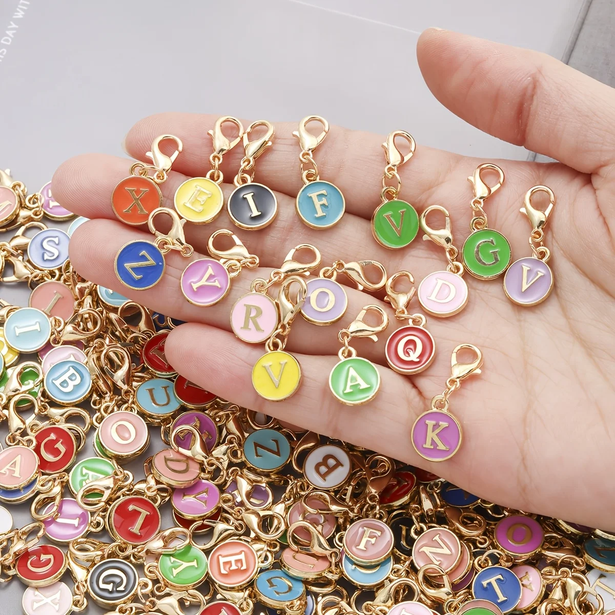 Colorful A-Z Initial Letter Charms, Enamel Alphabet Pendant Lobster Clasp, Custom Name Bag Keychain Charms, Birthday Party Favor
