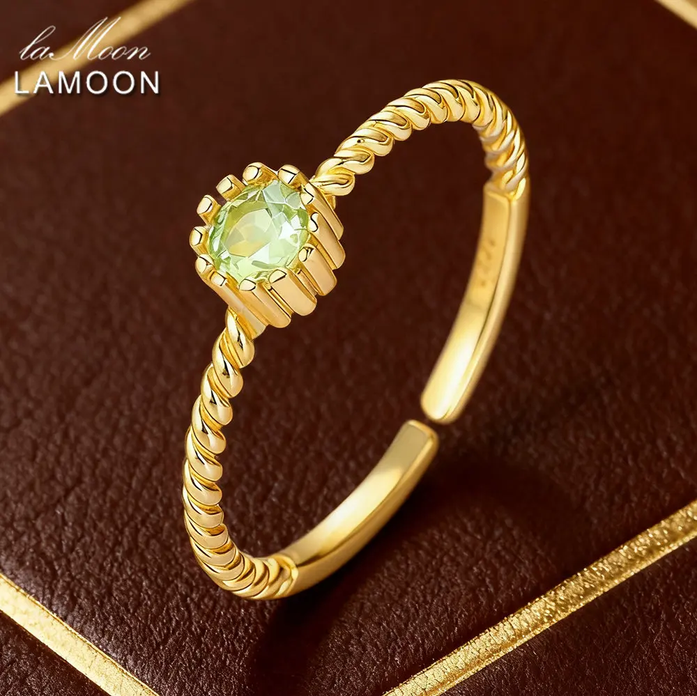 

LAMOON Natural Peridot Gemstone Ring For Women Simple Exquisite Lucky Stone 925 Silver 14K Gold Vermeil Ring Fine Jewelry Gift