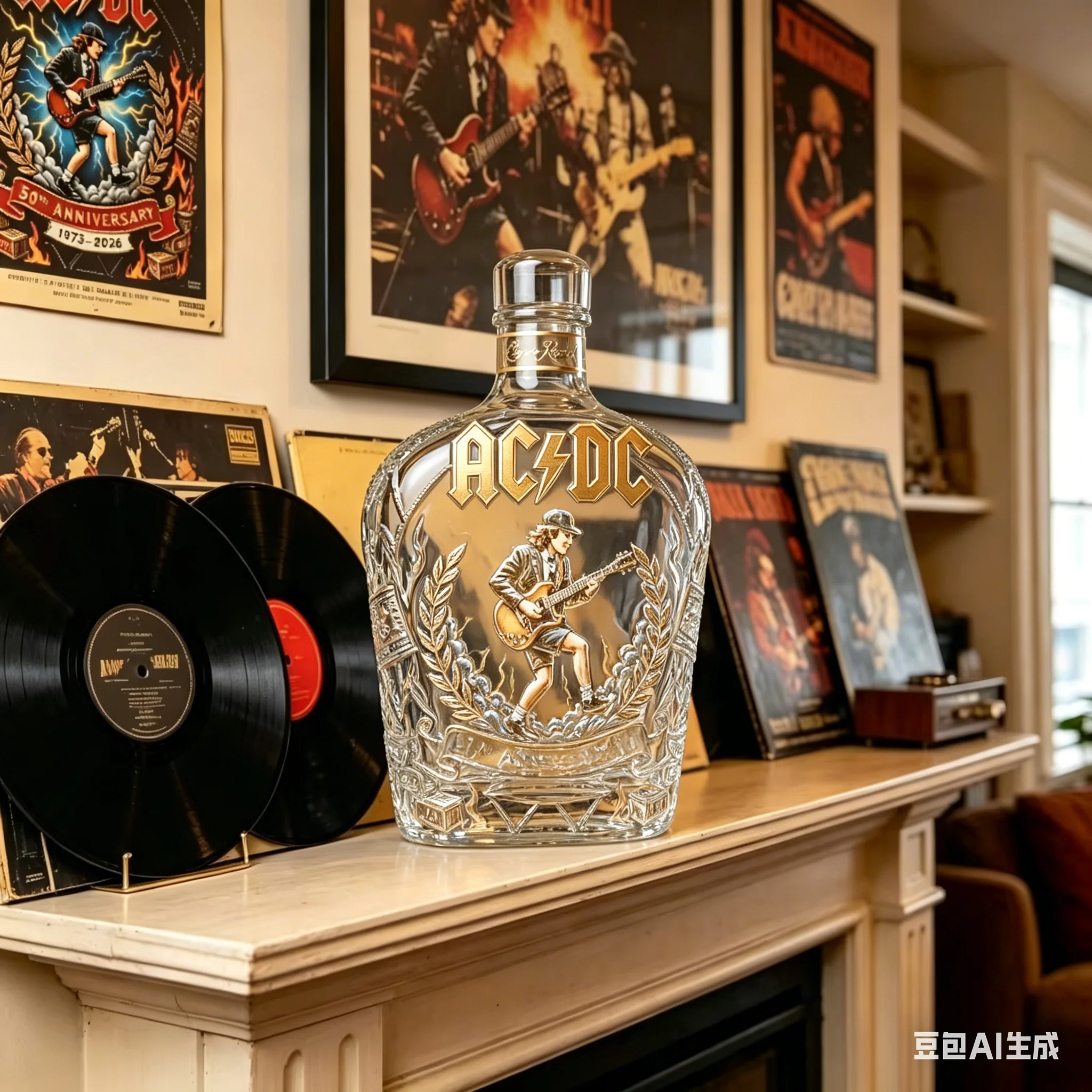Botella de Whisky Conmemorativa del 50 Aniversario de AC/DC 1973-2026, Botella de Licor con Temática de Banda de Rock, Decoración Coleccionable para Bar en Casa, Regalo para Fans
