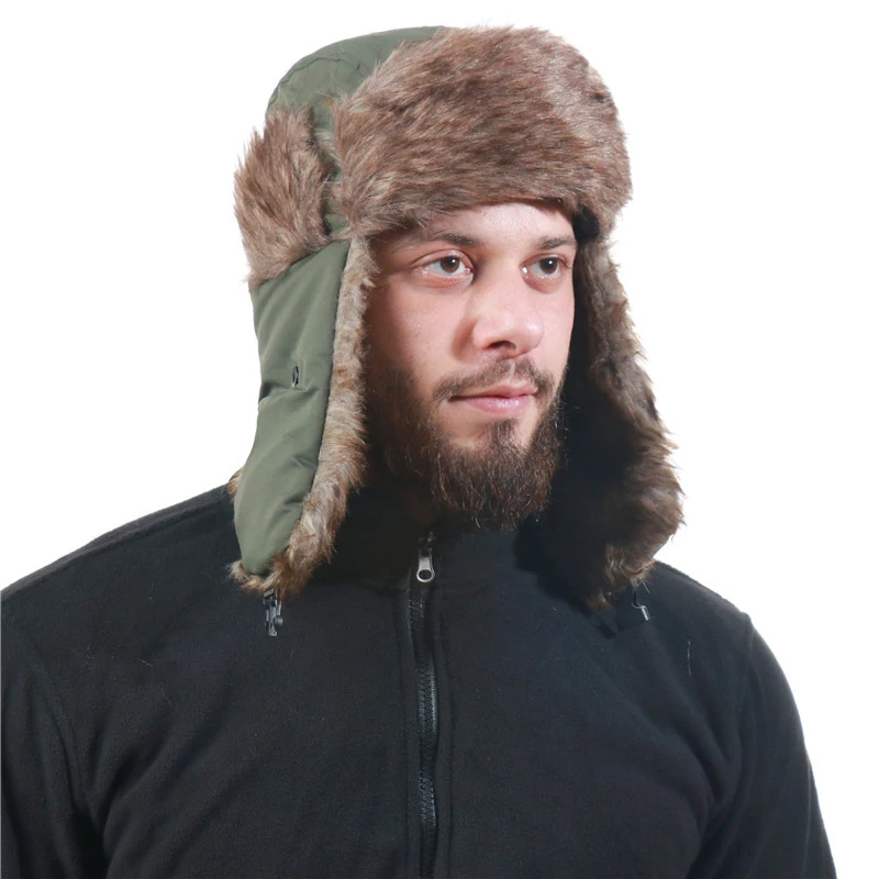 

Unisex Men Women Russian Hat Trapper Bomber Warm Trooper Ear Flaps Winter Ski Hat Solid Fluffy Faux Fur Cap Headwear Bonnet