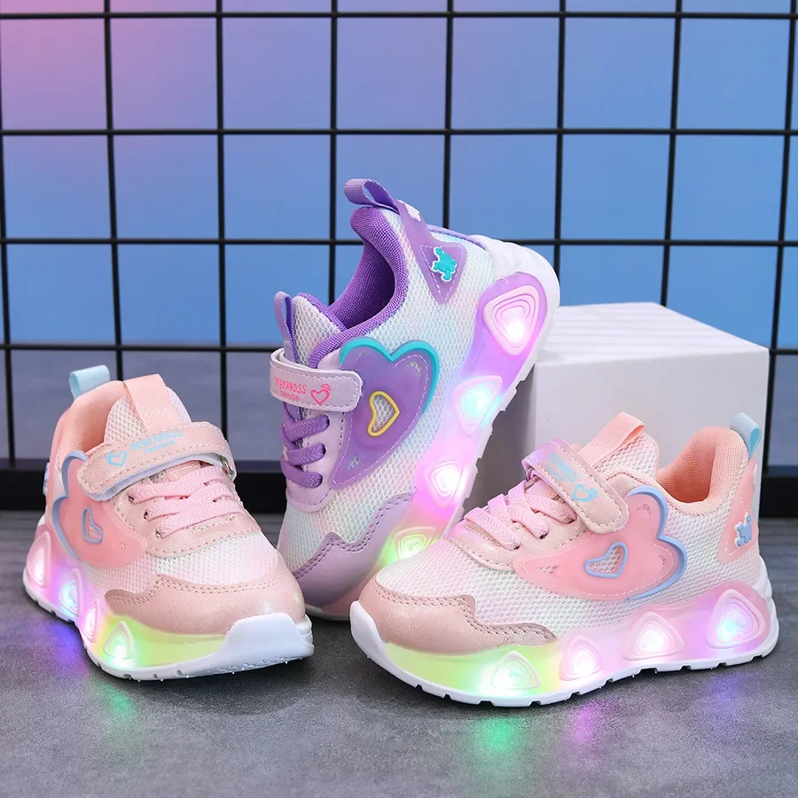 New Children's Sneakers LED Light Illuminated Children's Shoes Boys and Girls Mesh Breathable Casual Sports Shoes 1-6 Year Old