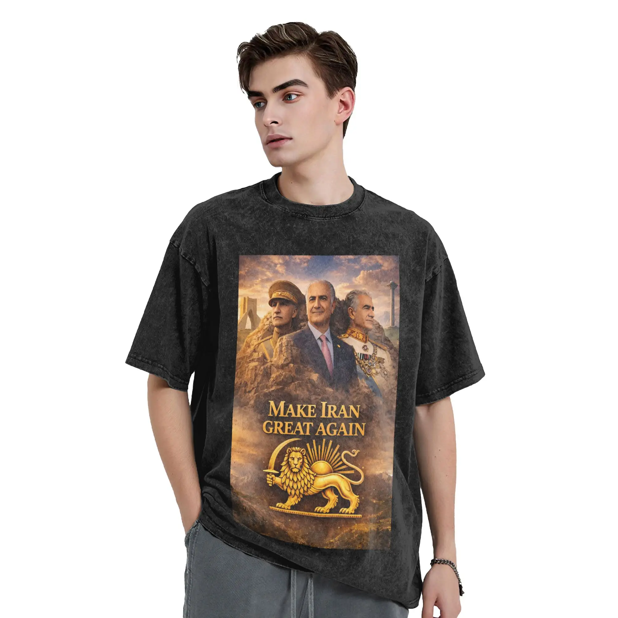 Make Iran Great Again MIGA T Shirt Washed Short Sleeve Harajuku T-Shirts Persia Iranian Cool Tops Streetwear Printed Tops Tees