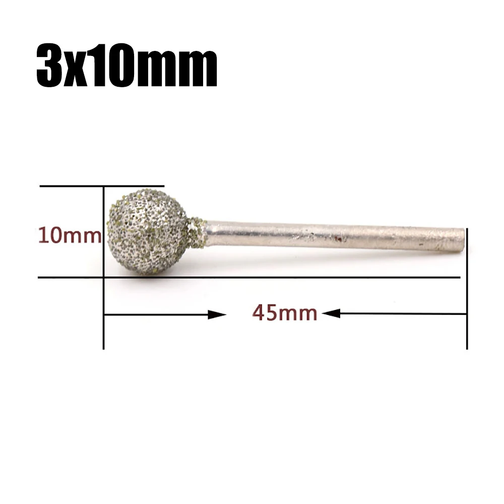 

3-10mm Ball Diamond Grinding Head 60# Grit Needle Bits Burrs Engraving Carving Tool 2.35/3mm Shank Grinding Bit Polishing Tool