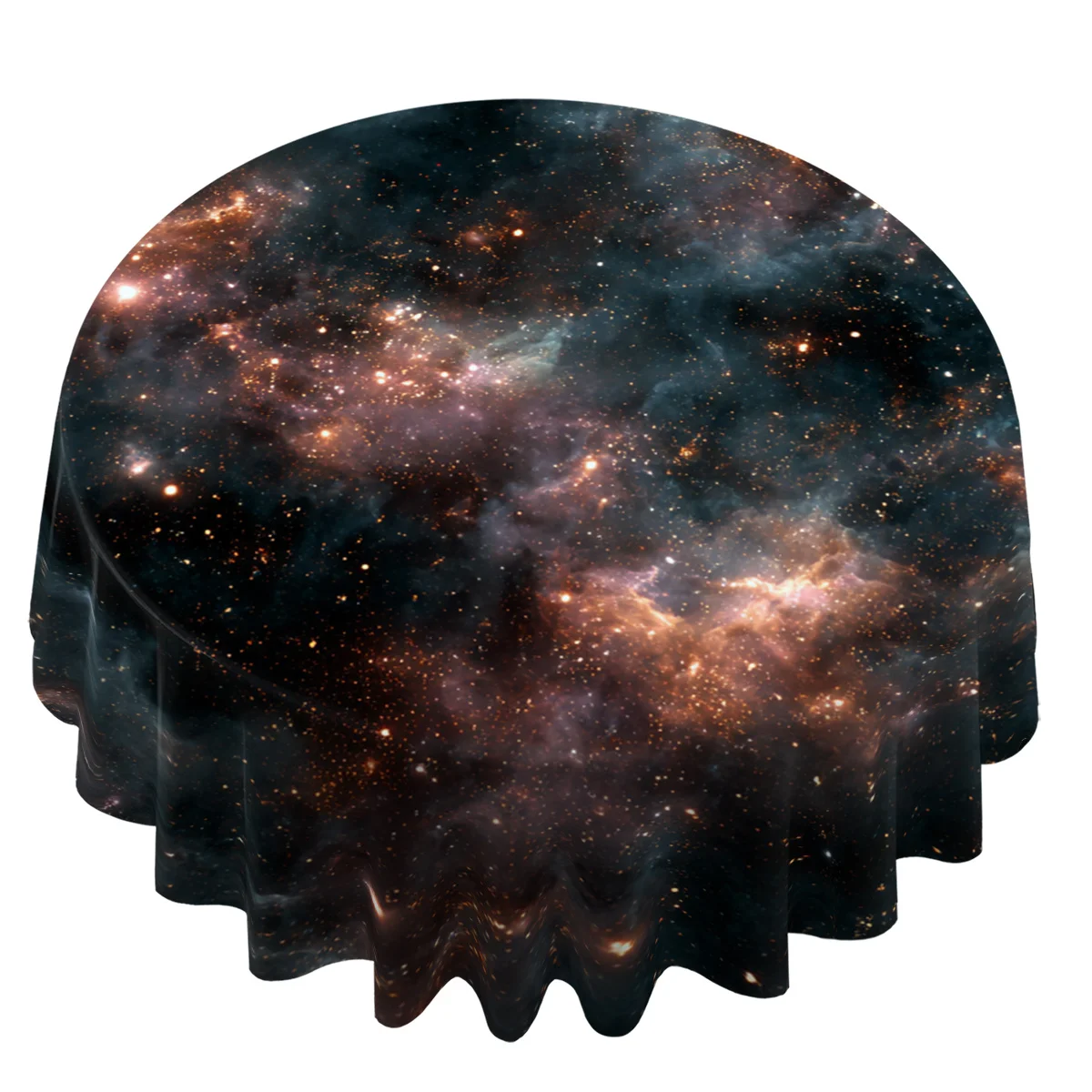 A Round Tablecloth Featuring a 2D Print of a Nebula And Stars, Depicting The Vast And Mysterious Universe