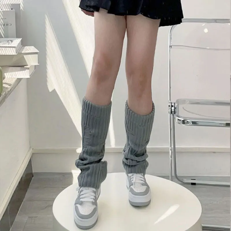 Autumn Winter Women Ladies Ankle Warmer for Girls Gothic Long 36cm Socks Y2K Thin Knitted Cosplay Heap Heap Black White Gray