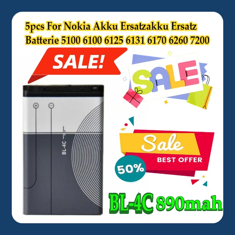 

5pcs For Nokia BL-4C Akku Ersatzakku Ersatz Batterie 5100 6100 6125 6131 6170 6260 7200