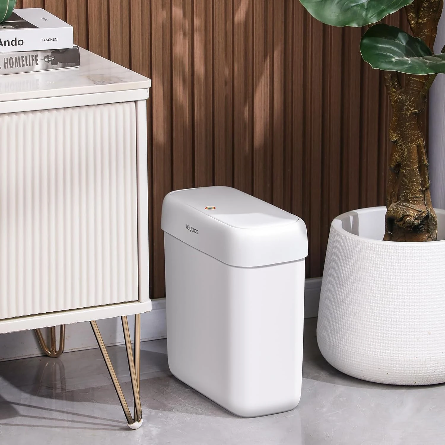 Bathroom Trash Can with Lid,Small Garbage Can Top Lid,Slim Plastic Narrow Trash Bin with Pop-up Lid for Toilet,Office,Bedroom