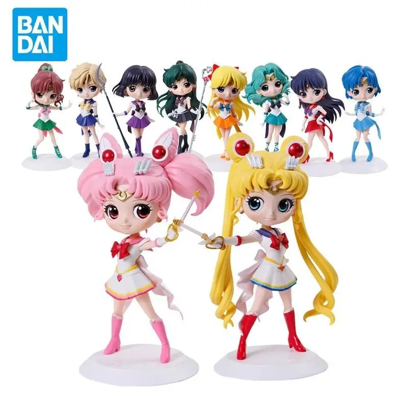 Bandai Original Sailor Moon Modell Qposket Super Kaiou Michiru Moon Anime Actionfiguren Modellbausatz Ornamente Spielzeug Mädchen Geschenk