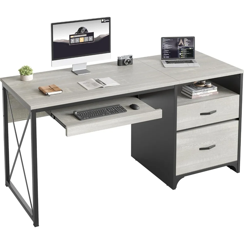 

Office Desk with Drawers, 55 inch Industrial Computer Desk with Storage, Wood Teacher Desk with Keyboard Tray