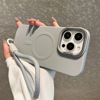 Luxury Camera Lens Stand Holder Magnetic For Magsafe Case For iPhone 16 15 14 Plus 13 12 11 Pro Max TPU Soft Lanyard Strap Cover