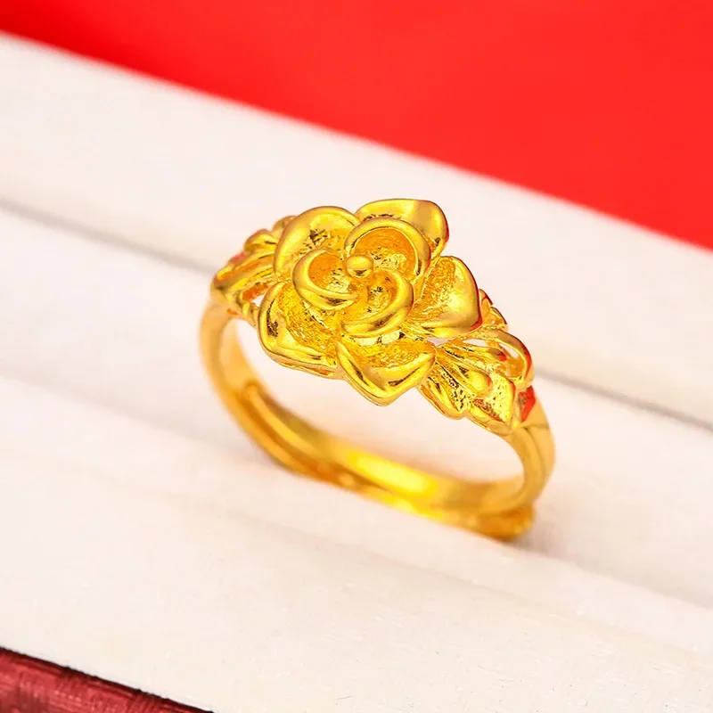 

Fine Jewelry Real Gold Color Lovely Flower Ring for Women Fashion Rings Wedding Party Christmas Jewelry Gifts