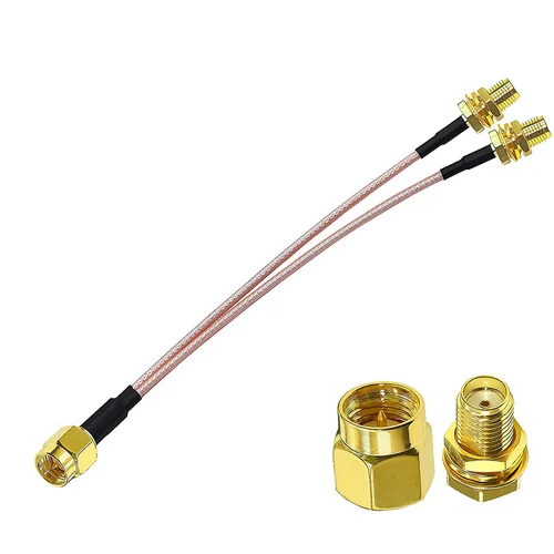 Imagen 2 del producto RP SMA macho/hembra a Dual SMA macho hembra 2 X SMA adaptador de antena de 2 vías divisor tipo Y Cable de extensión coaxial RF RG316