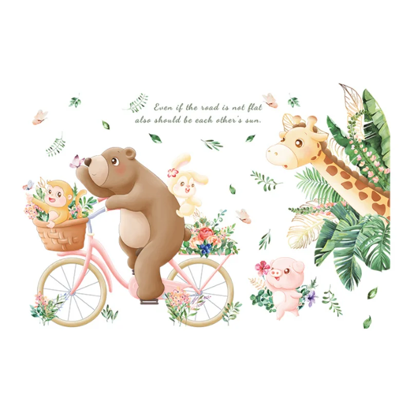 

Cartoon Cute Tropical Animals Wall Sticker Shop Window Glass Layout Electrostatic Sticker Moisture-proof Anti Fouling Removable