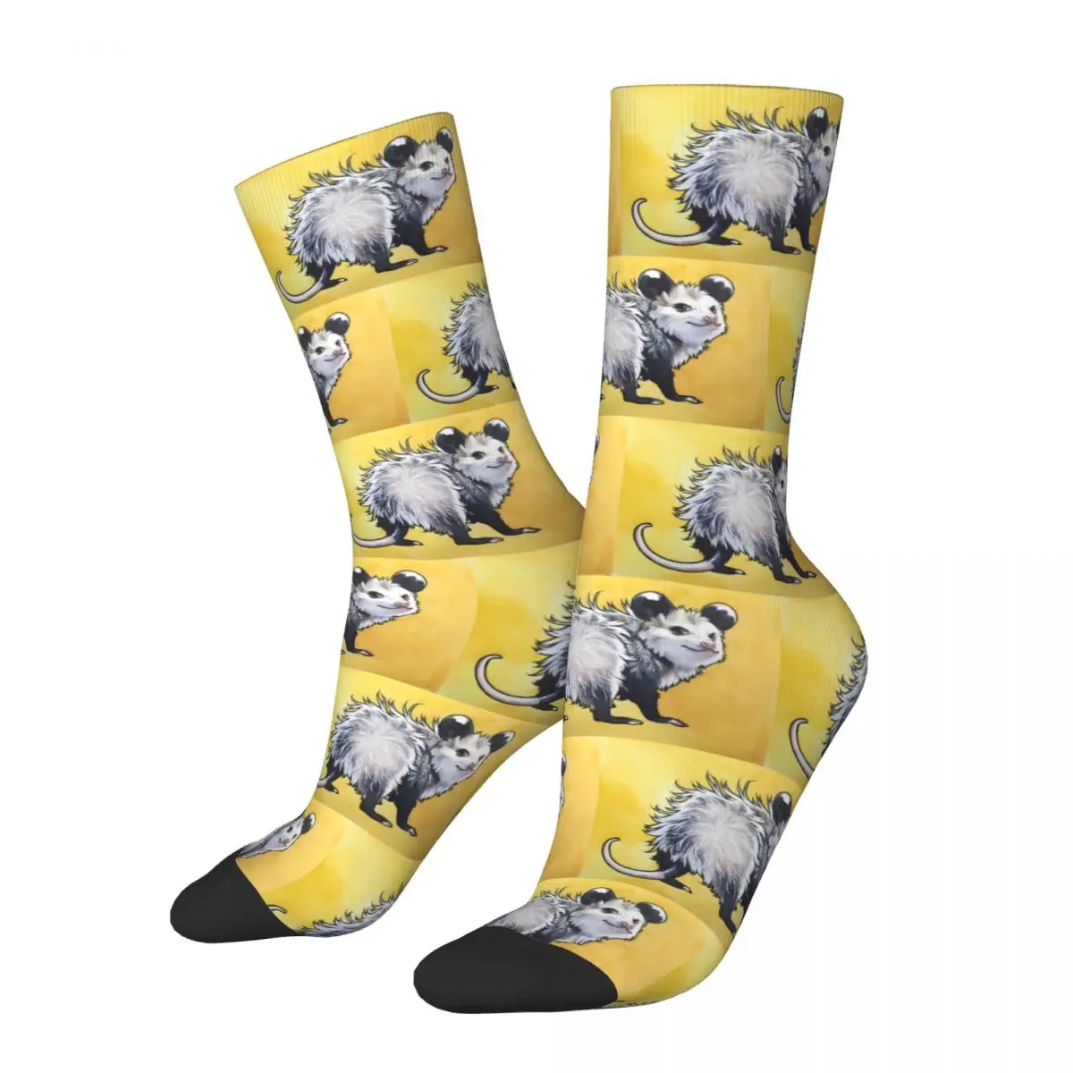 Crazy Sock for Men Classic Hip Hop Vintage Opossum Cute Animal Happy Breathable Pattern Printed Boys Crew Sock Novelty Gift