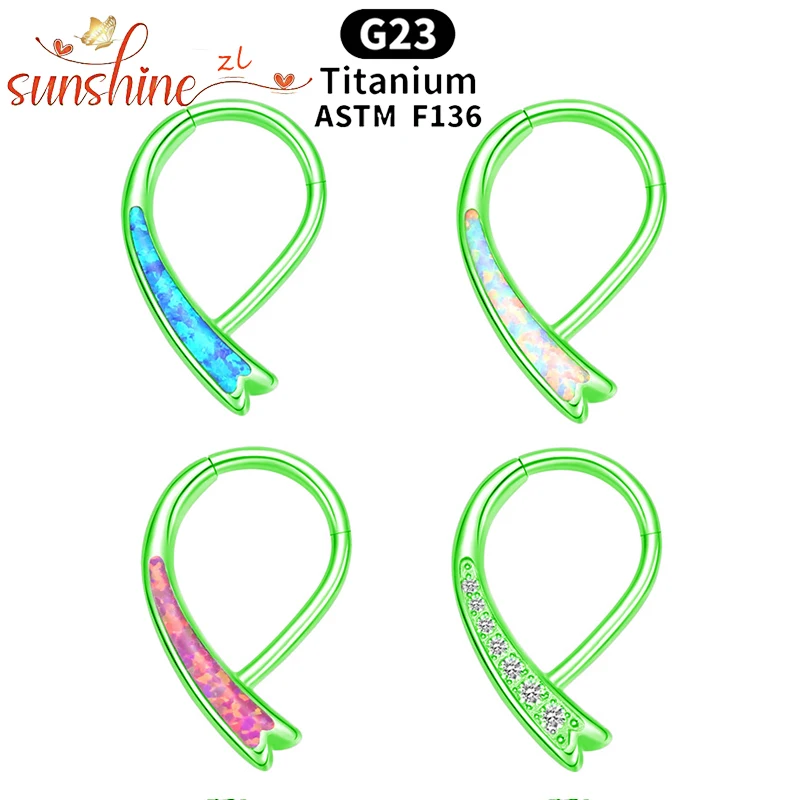 ASTMF136 Titanium 16G Nose Ring Septum Hinged Segment Opal CZ Clicker Ear Cartilage Daith Earrings Nose Body Piercing Jewelry