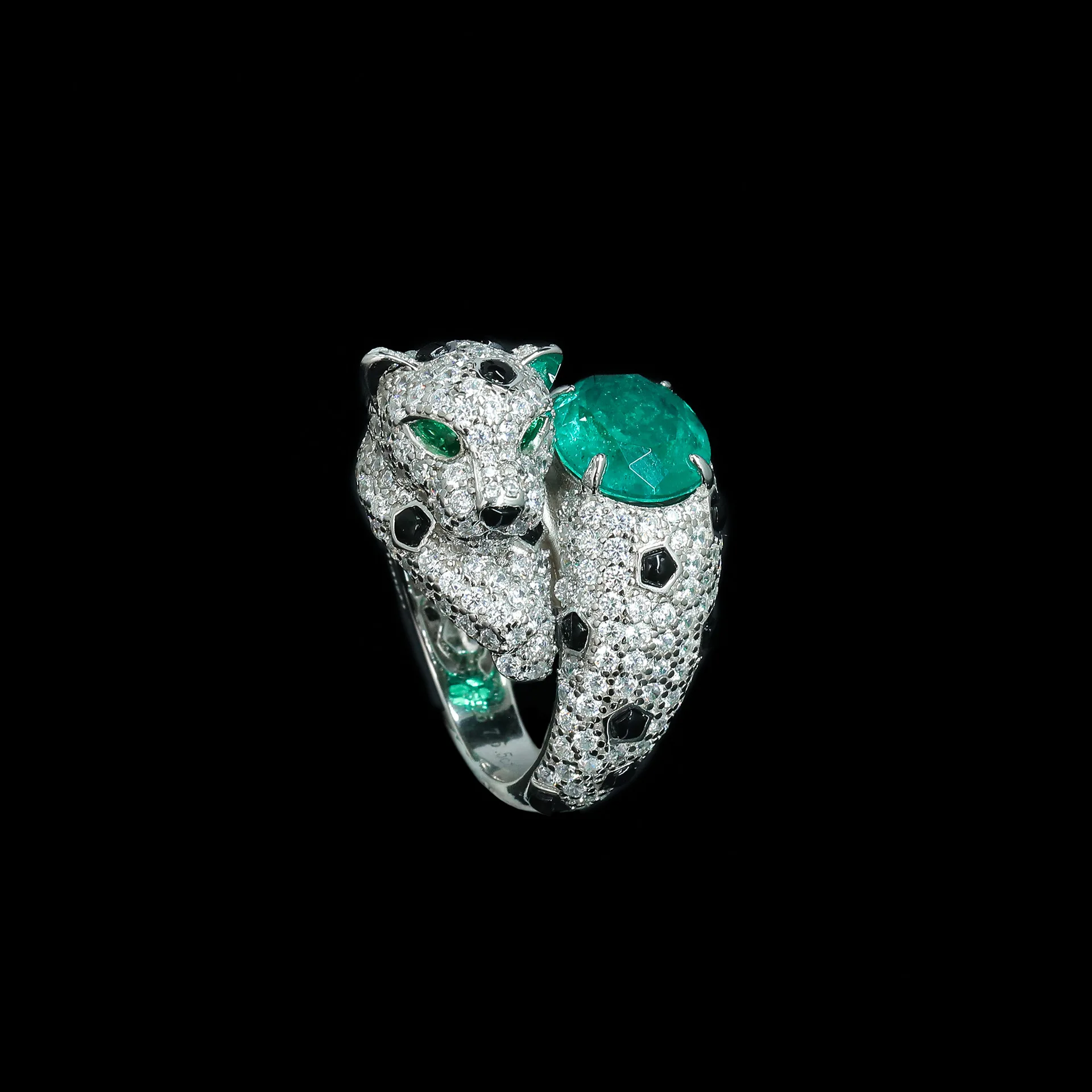 

925 Sterling Silver 5.5ct Oval Cut Simulated Emerald Art Deco Statement Ring for Women Party Engagement High Carbon Diamond Ring
