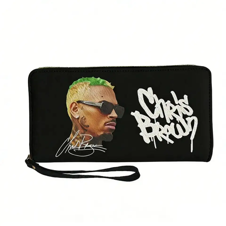 Chris Brown Hip Hop Rap Rock Singer Custom Purse Mens Womens Zipper Long Wallets Double Print Portable Wallet Gift Bag