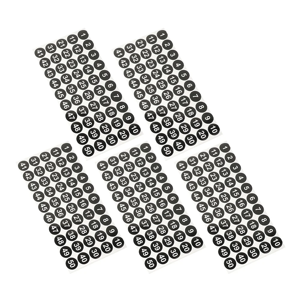 5 Sheets Round Number Labels Sticker Numbers Self-adhesive Stickers Numbered 1-50