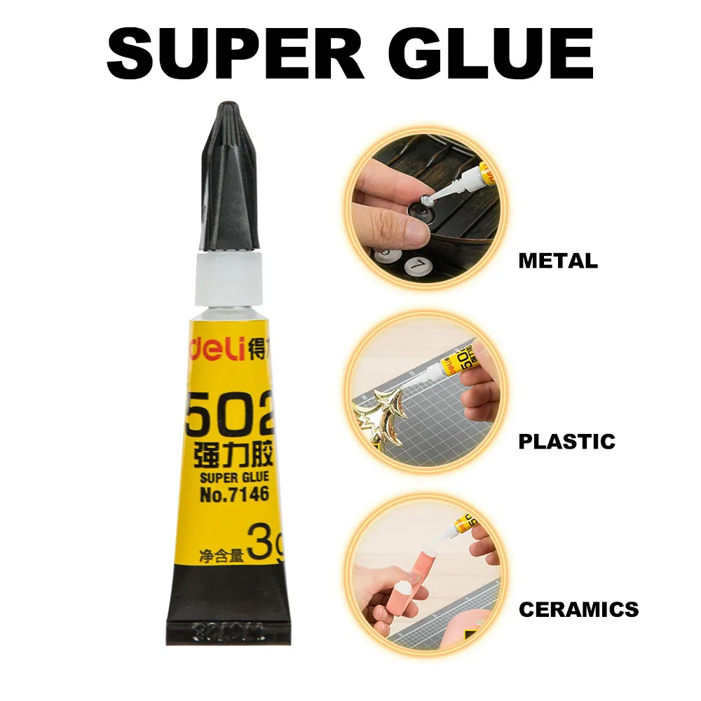 1pcs Deli 7146 Super 502 Instant Adhesive Metalic Glue Silencer Material Suitable for Wood-plastic 3 G/pcs