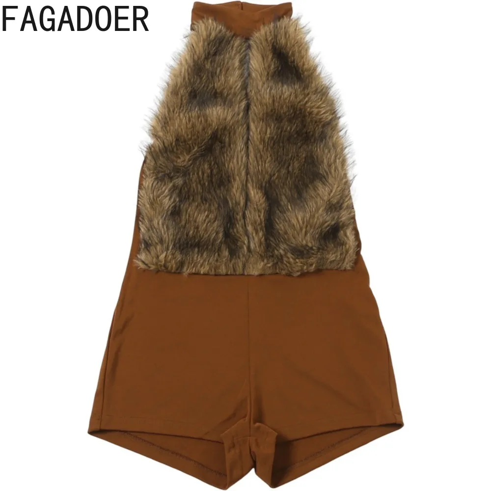 FAGADOER, monos sexis ajustados de retales de piel para mujer, peleles con cuello en V profundo y espalda descubierta, ropa para discoteca para mujer, monos de invierno nuevos