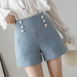 Ladies OL High Wasited Lattice Woolen Shorts Women Clothes Girls Casual Cute Booty Shorts Female Outerwear Bootcut Py028