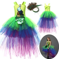 Flower Princess Peacock Costume for Girls Wedding Birthday Party Tutu Dress Kids Pageant Ball Gown Feathers Girl Tulle Dresses