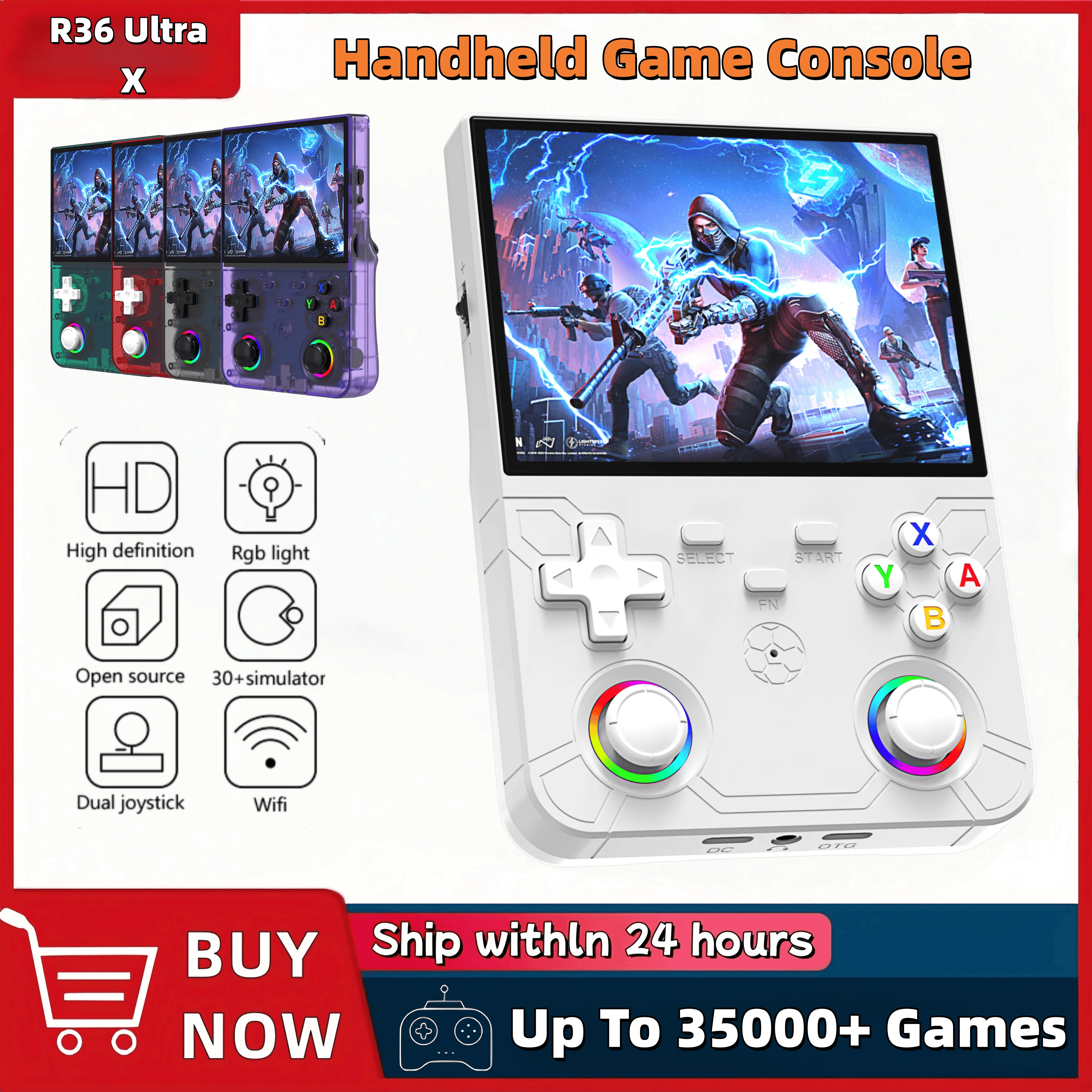 R36 Ultra X Handheld Game Player WIFI 4.5 Inch IPS Screen Open Source Retro Video 64G/128G Memory up to 35000+ Games R36S