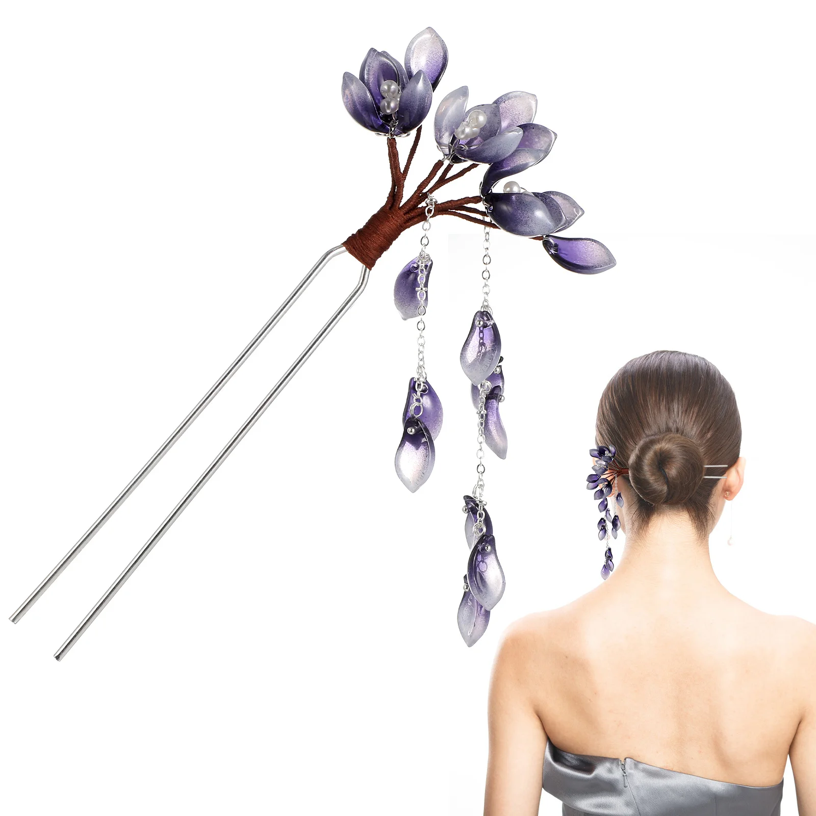 

Style Chopsticks For Women Hair Stick Glazed Flower Tassel Bun Holder For Women Hanfu Updo Hair Accessories