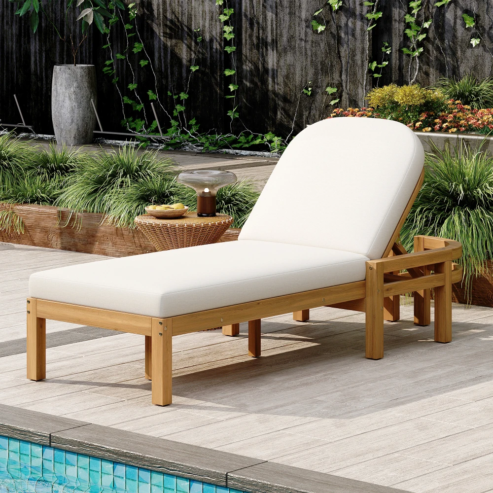 

TREXM Outdoor Chaise Lounge: Acacia Wood,5-Pos Backrest,for Poolside (Light Teak)