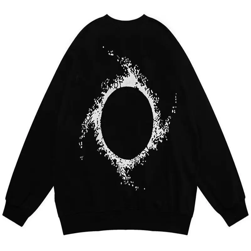 Women Men Y2k Mask Face Print Pullover Long Sleeve Hip Hop Oversize O-Neck High Street Unisex Washed Distressed Hoodie Clothes