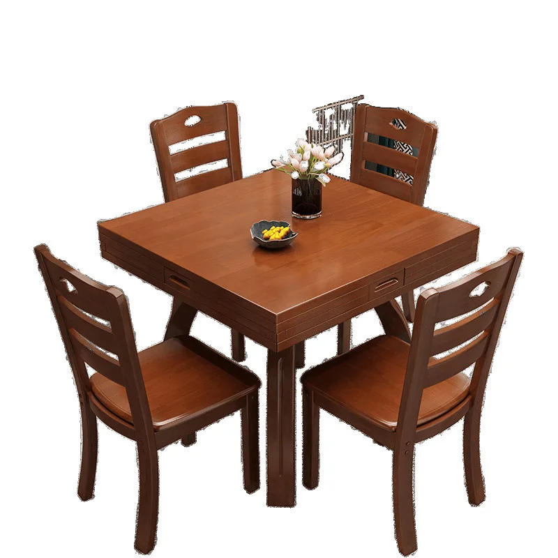

Solid wood folding round dining table modern simple small apartment family dining table and chair combination