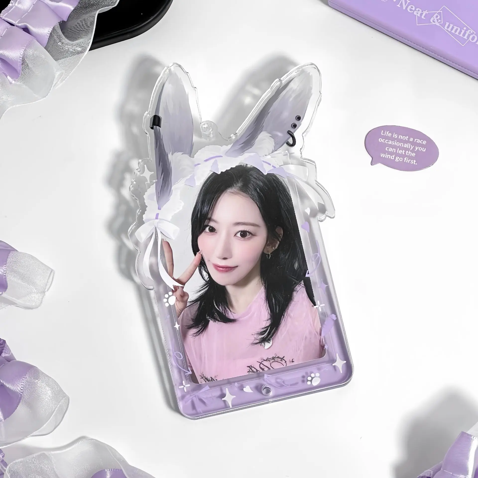 Lock Ear Series Acrylic 3-Inch Photocard Holder, Instant Photo Storage & Display Frame, Desktop Ornament for Idol Fans