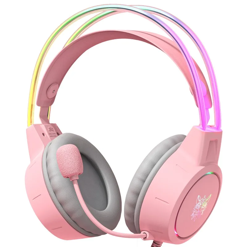 ONIKUMA X15 Pro Roze Kattenoren Gaming Headset Bedrade RGB Hoofdtelefoon 50MM Driver 3.5MM Stereo Geluid Flexibele Microfoon voor PC PS4 PS5 Xbox