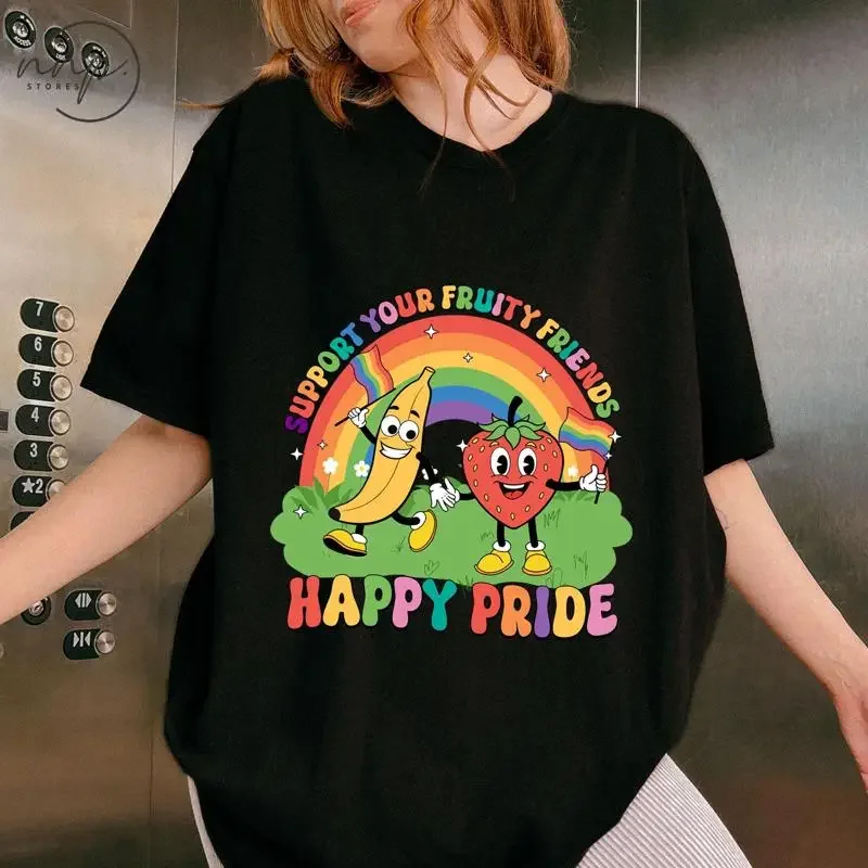 Support Your Fruity Friends T Shirt Happy Pride Design Cute Banana And Strawberry Lgbtq Fun Fruit Rainbow