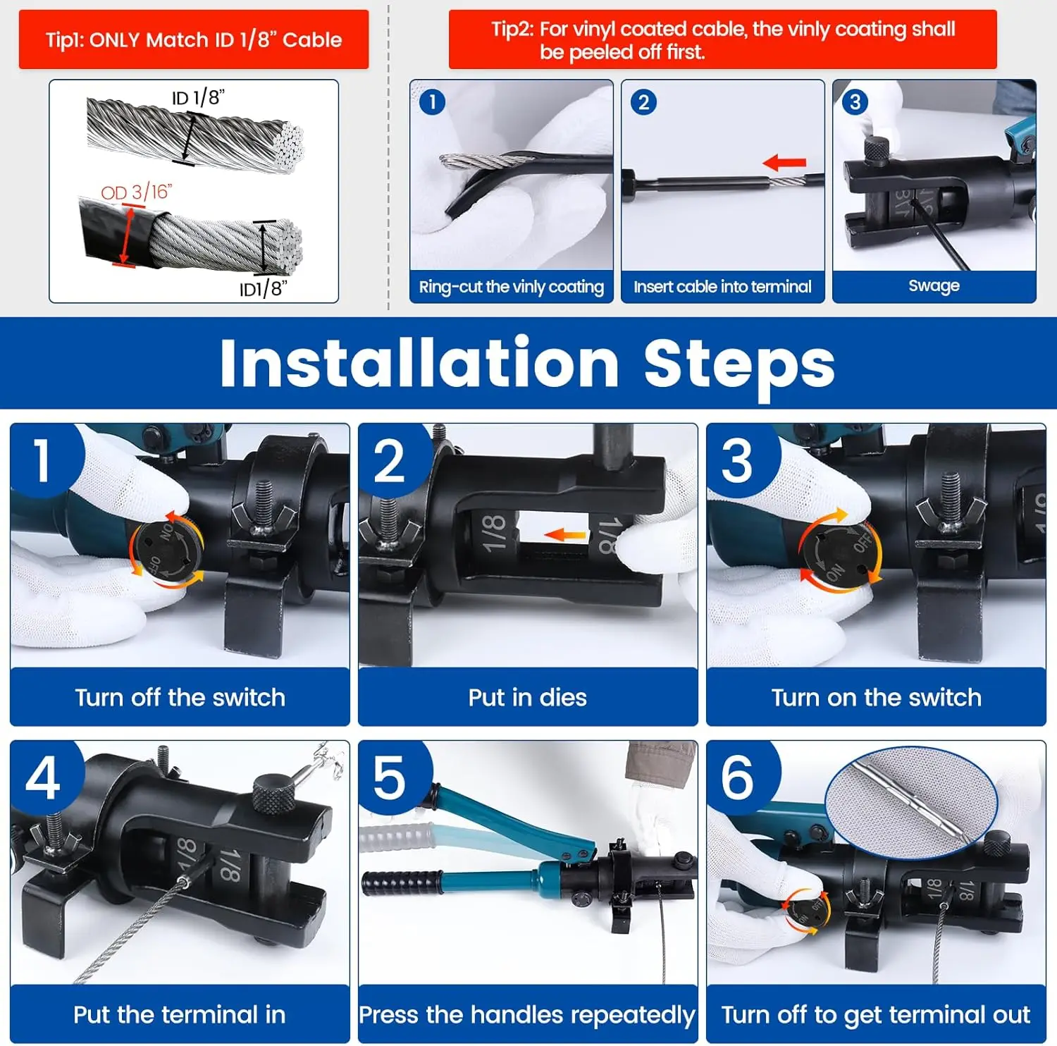 أداة تجعيد درابزين كابل مخصصة مطورة أداة العقص الهيدروليكية المكشكش الهيدروليكي لـ 1/8 "5/32" 3/16" · مبيعات المصنع مباشرة