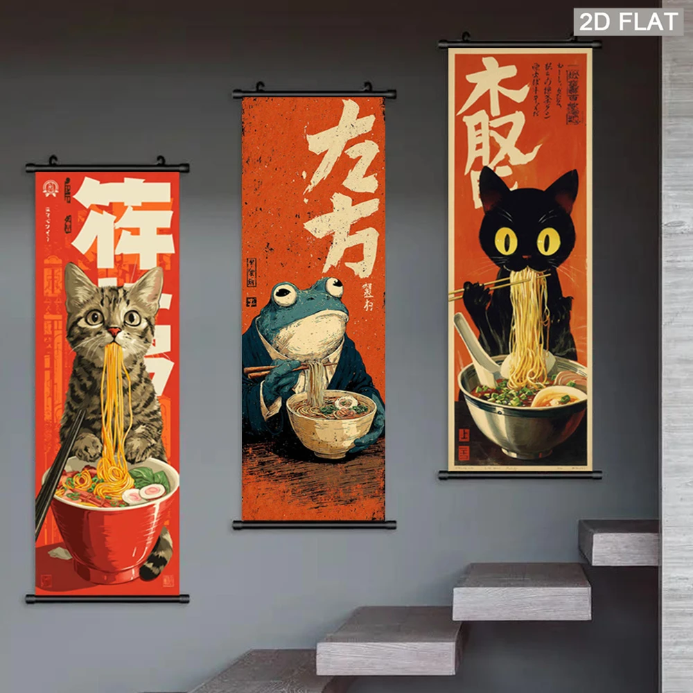 Japanese Ramen Wall Hanging, Retro Ukiyo-e Style Tapestry, Kitchen, Dining Room, and Home Decor